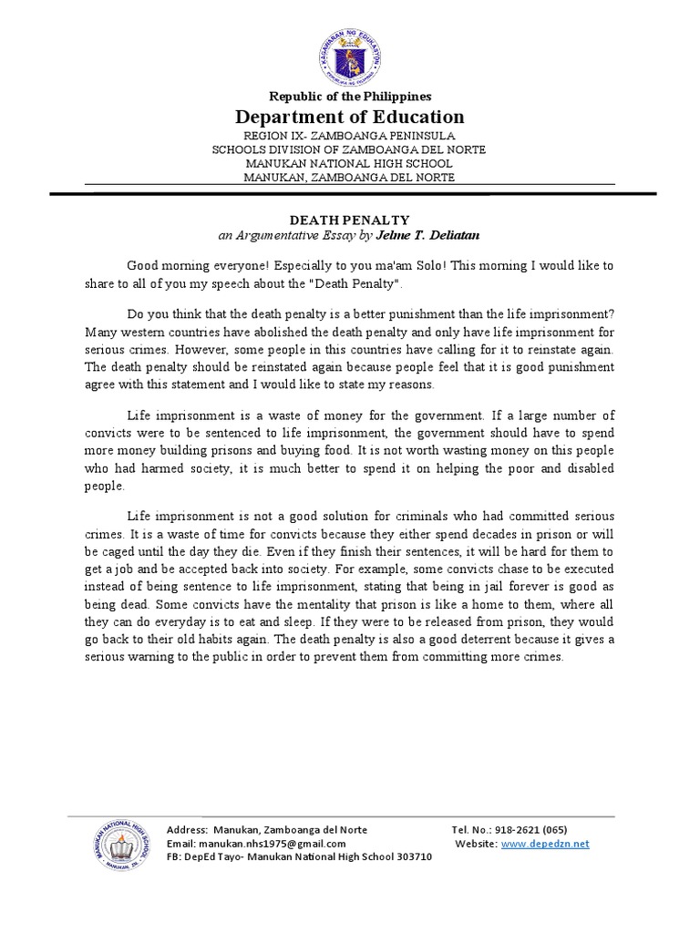 Jelme Argumentative Essay PDF Capital Punishment Prison