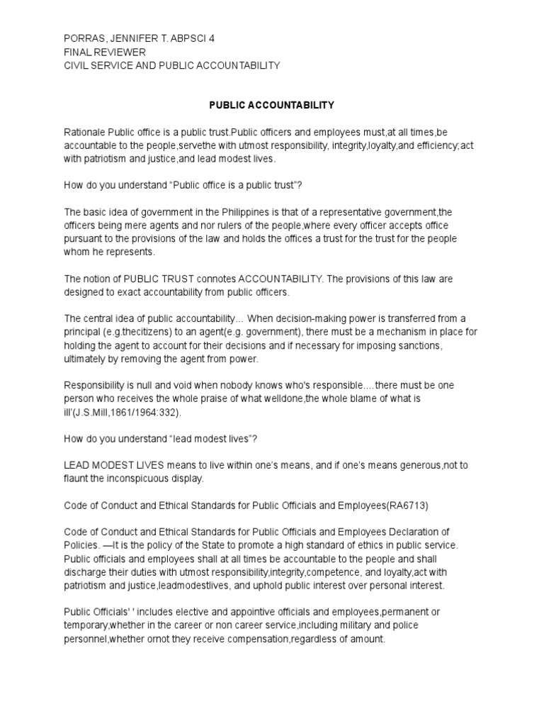 Civil Service Accountability Review Guide | PDF | Discovery (Law ...