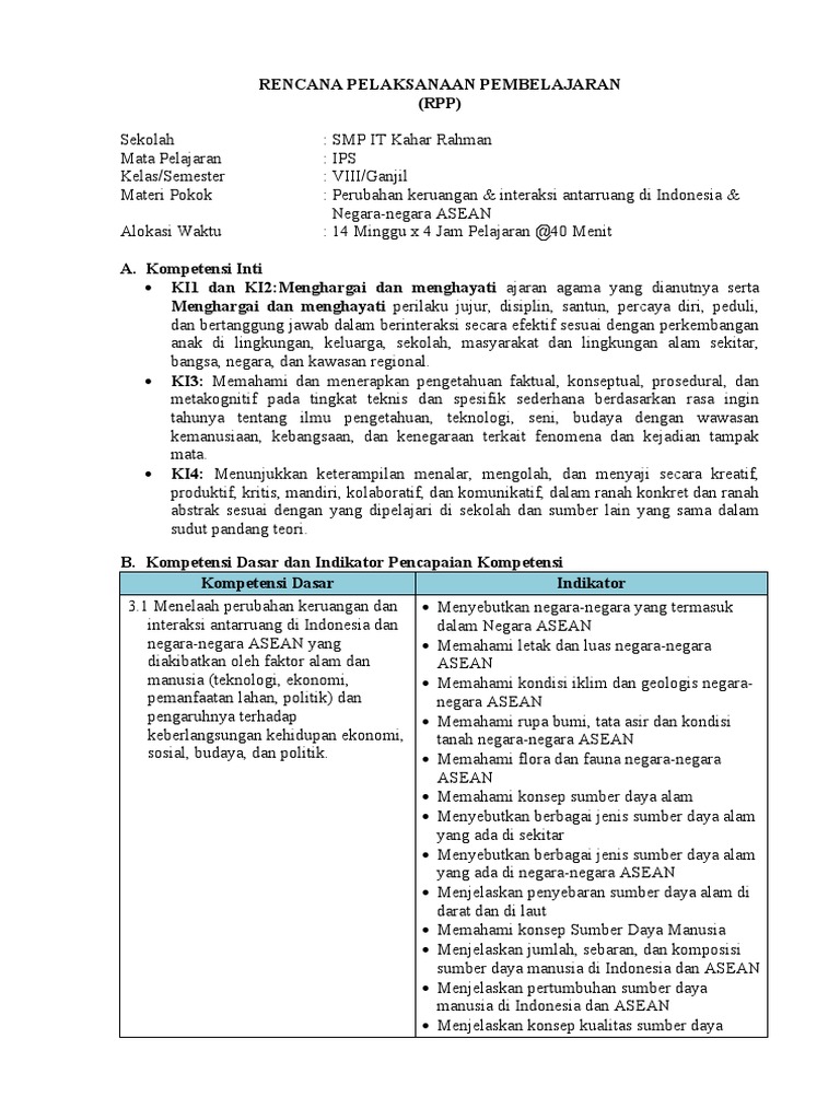 RPP IPS Kelas VIII: Interaksi ASEAN | PDF
