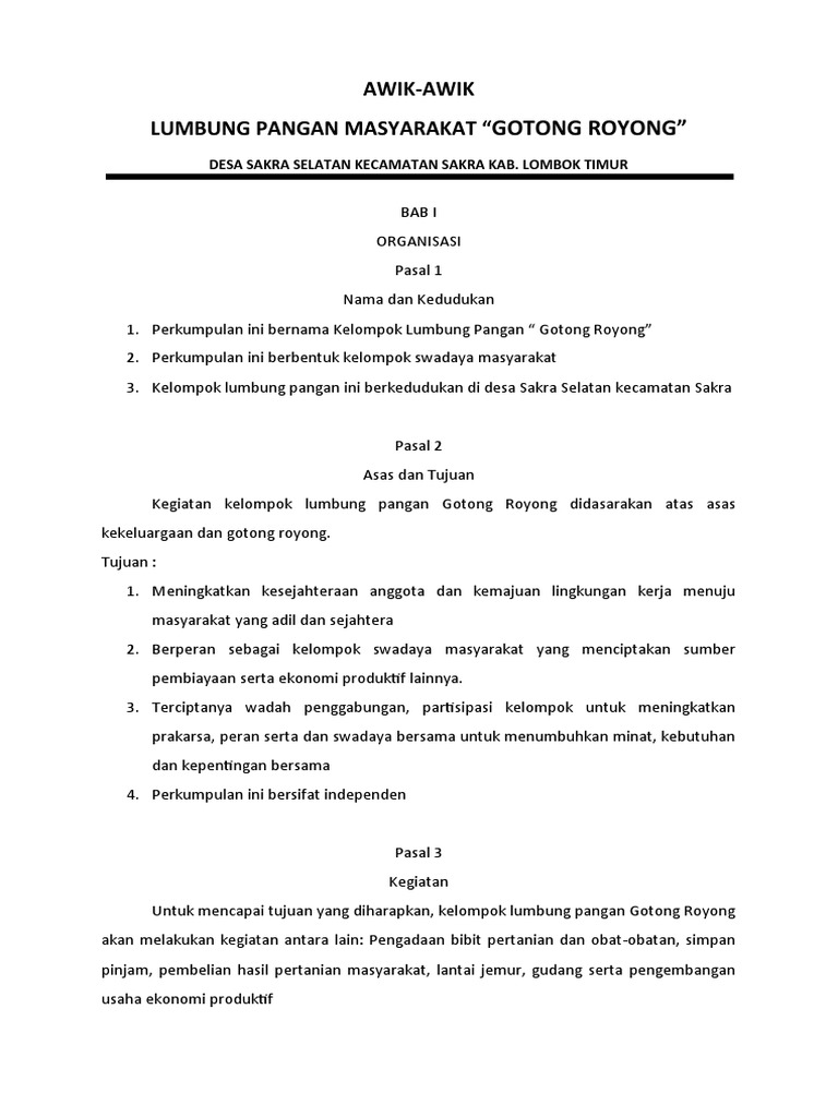 Awik-Awik Kelompok Lumbung Pangan | PDF