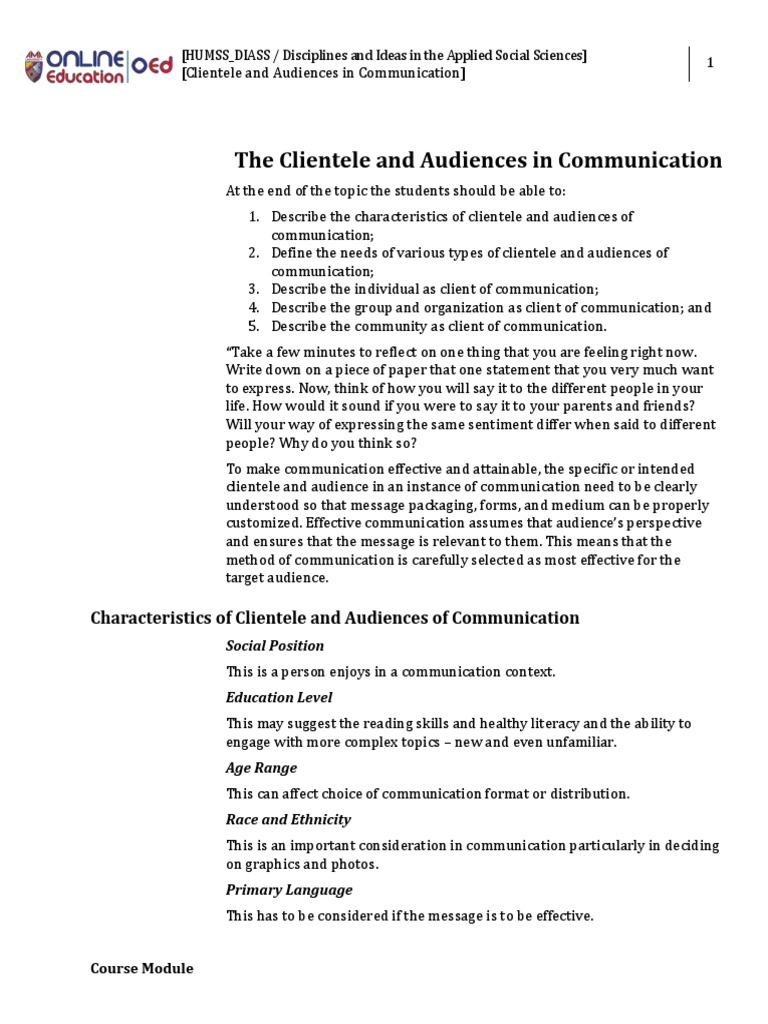 Understanding Clientele in Communication | PDF | Communication | Customer