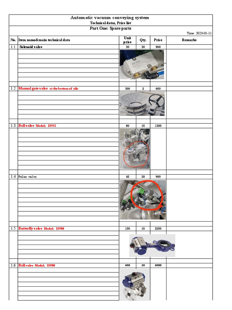 Spare Parts Quotation for Vacuum System | PDF | Valve | Procurement