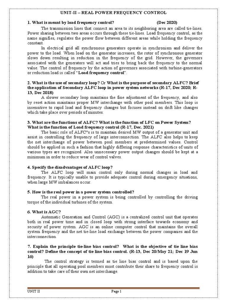 Two Marks - UNIT II - 29 - 08 - 2022 | PDF | Electrical Grid | Steady State