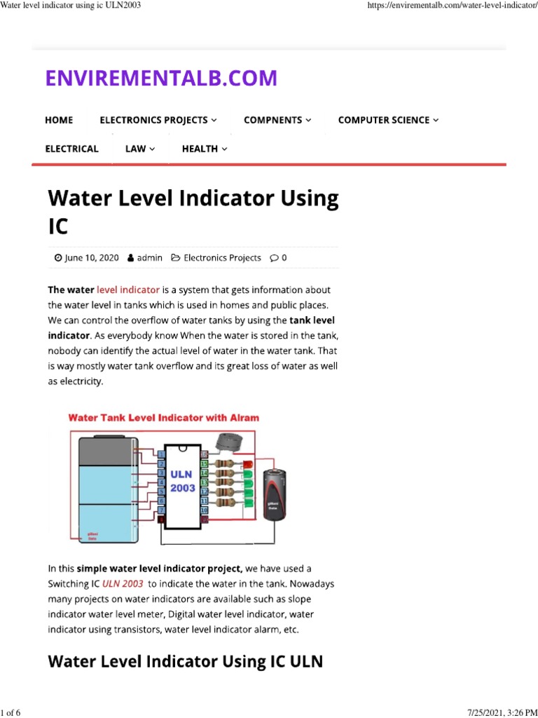 Water Level Indicator Using Ic ULN2003 PDF