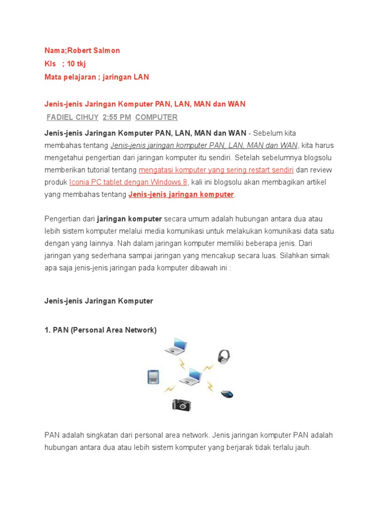 Jenis-Jenis Jaringan Komputer PAN, LAN, MAN, WAN | PDF | Game ...