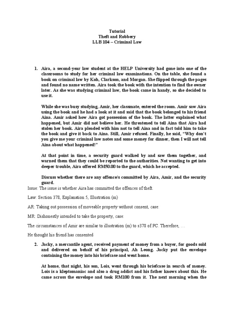 Tutorial 1 Theft Robbery Pdf Theft Robbery