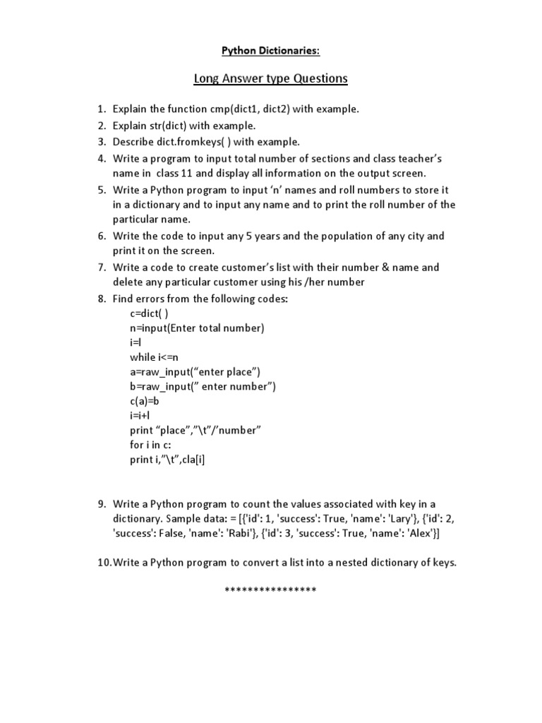 Python Dictionary Programming Exercises | PDF | Computers
