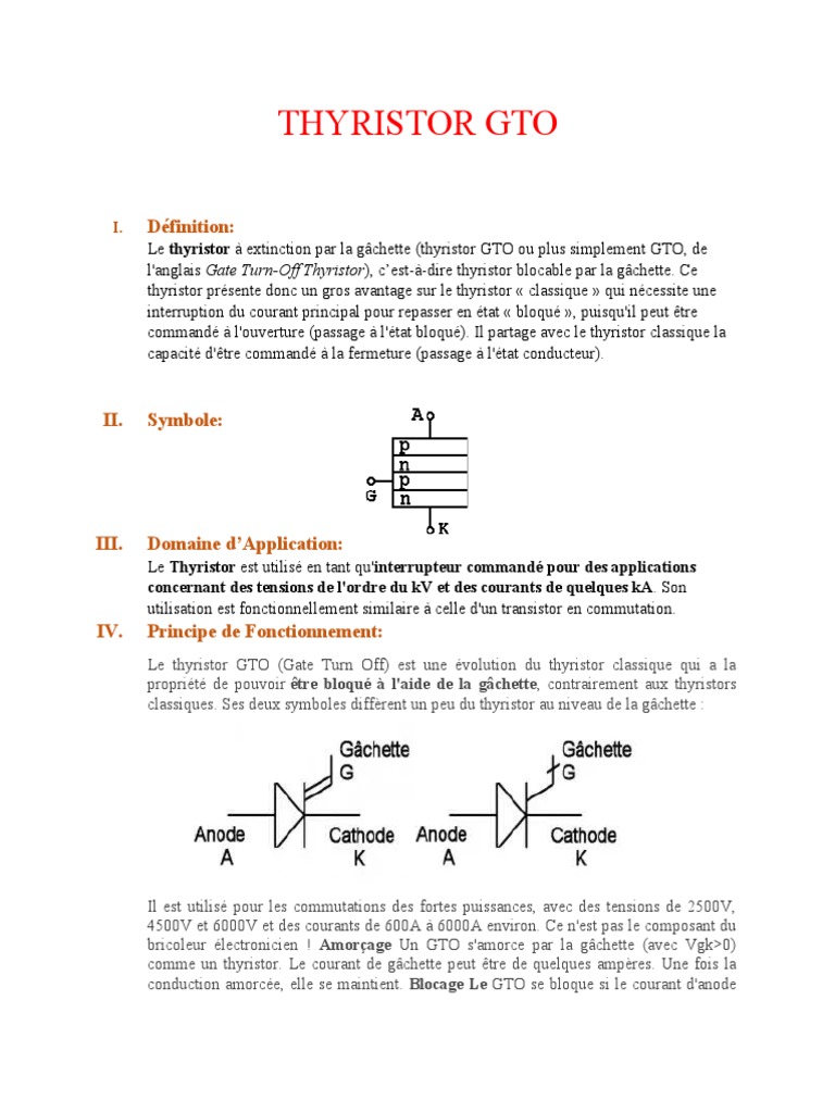 Fonctionnement et applications du GTO | PDF | Électronique de puissance ...