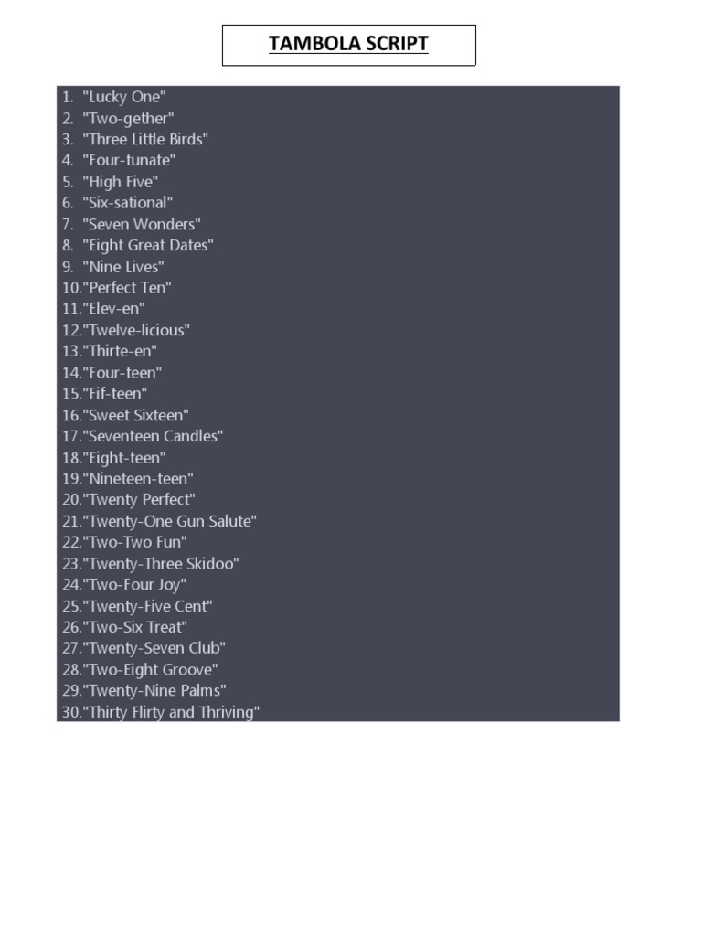 Tambola Script PDF