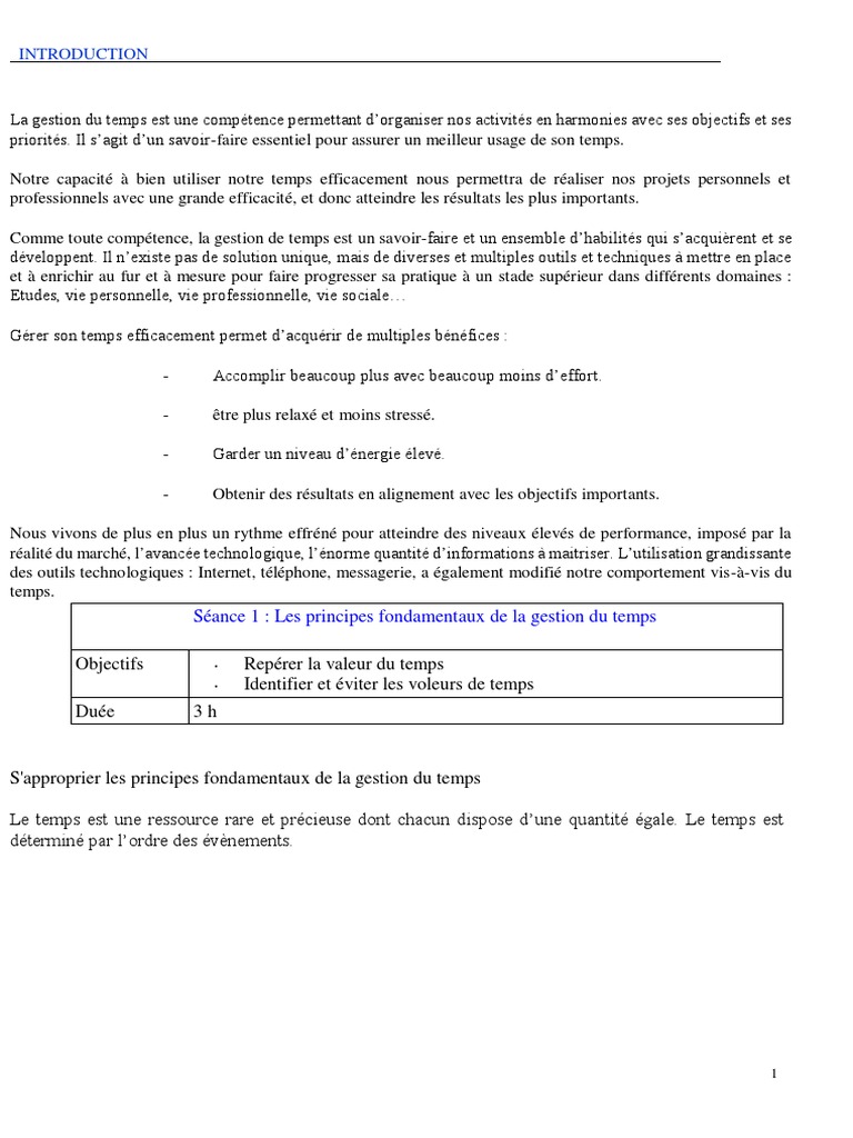 Gestion efficace du temps et stress | PDF | Planification | Résolution ...