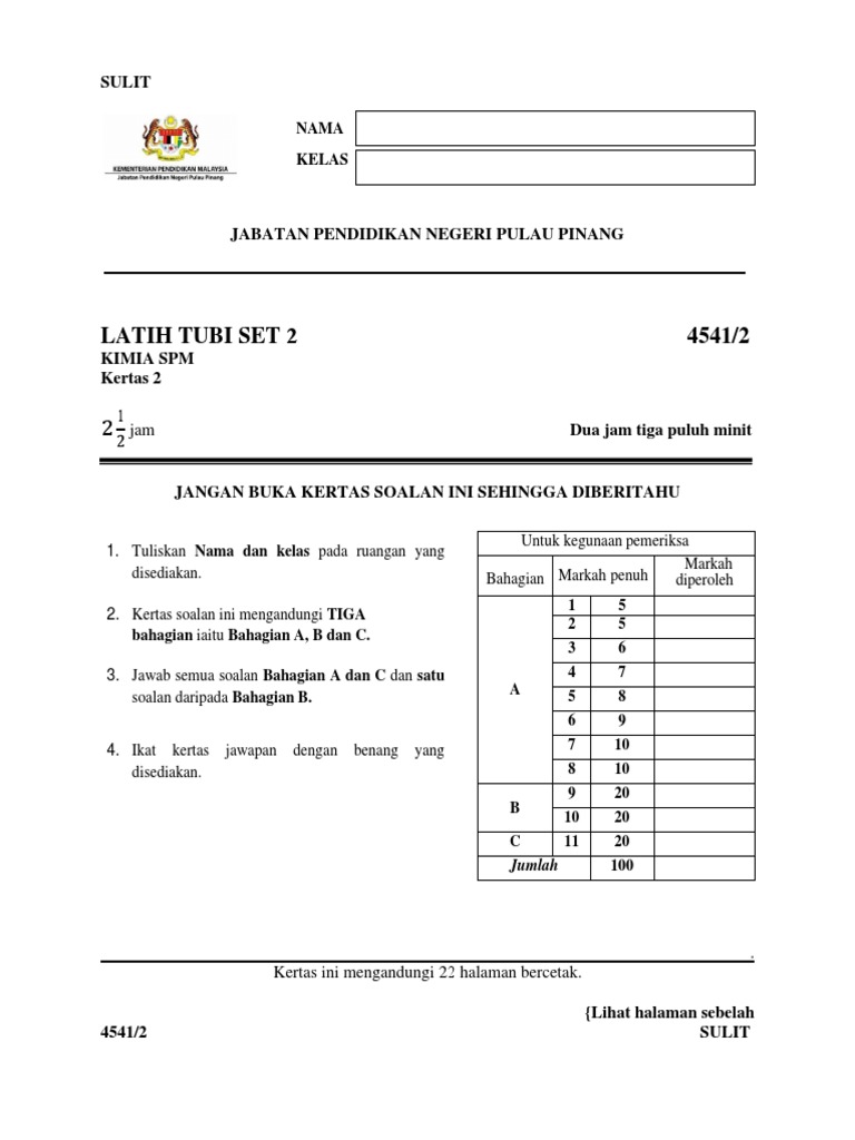Kimia K2 Set 2 JPNPP 2022 | PDF