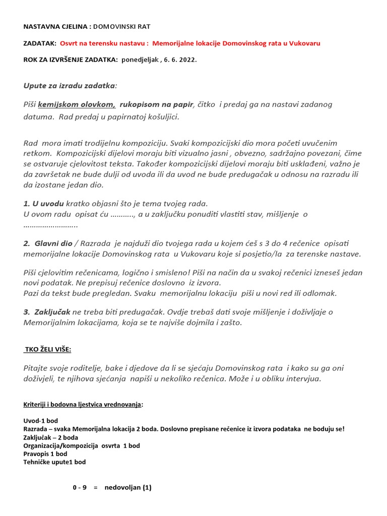 Terenska Nastava Vukovar | PDF