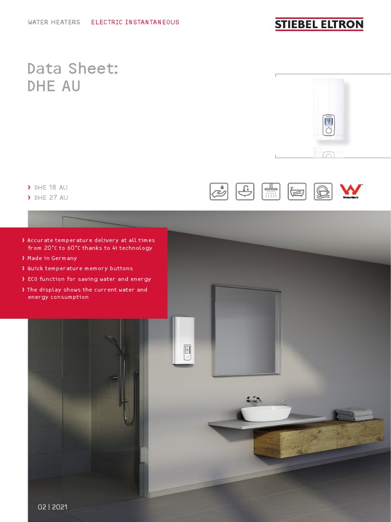 STIEBEL ELTRON Data Sheet DHE AU February 2021 | PDF | Water Heating |  Physical Quantities