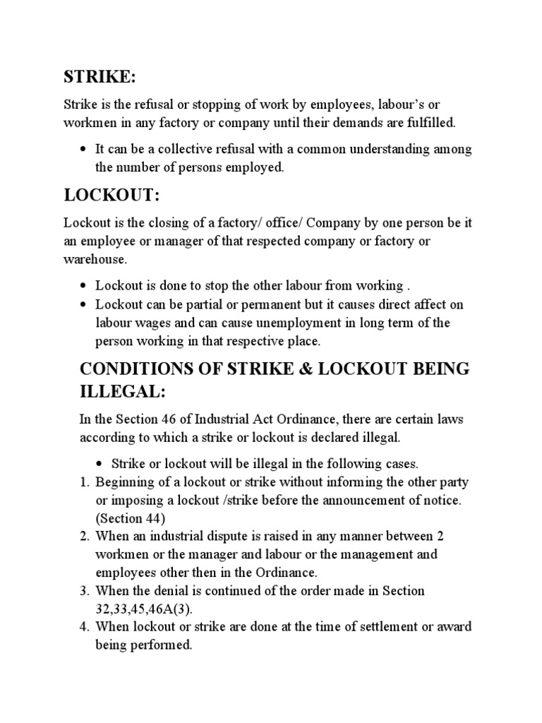 Industrial Act Ordinance Strike and Lockout PDF