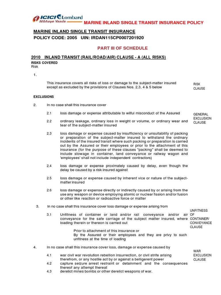 2010 Inland Transit Insurance Overview | PDF