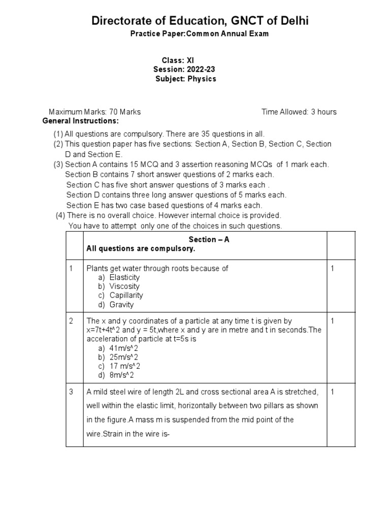 11 Physics Practice Paper | PDF | Rotation Around A Fixed Axis ...
