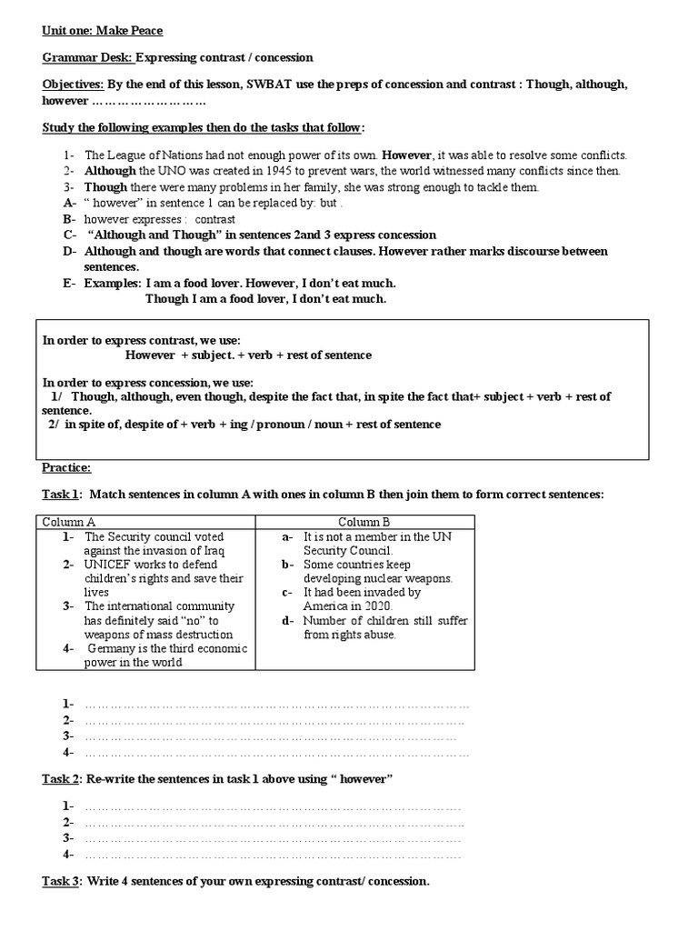 Expressing Concession and Contrast 2 SE Peace Reviewed PDF Sentence