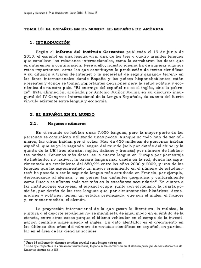 El Español en el Mundo y América | PDF | Lengua española | Américas