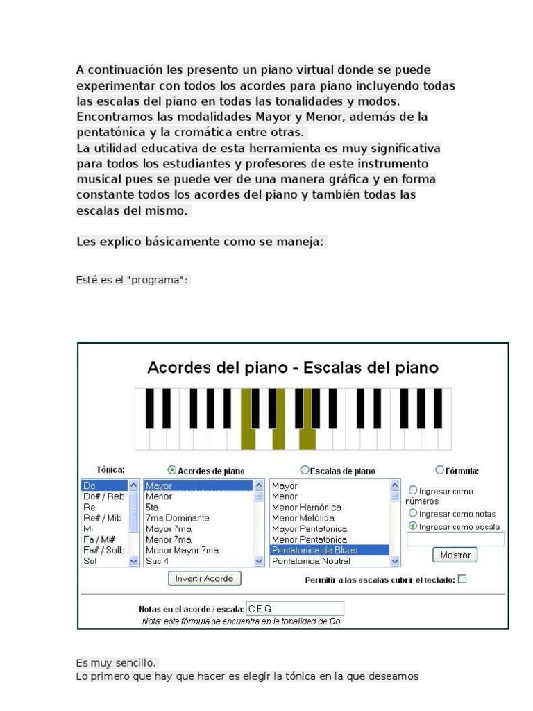 Piano Virtual: Acordes y Escalas | PDF | Escala (música) | Acorde (Música)