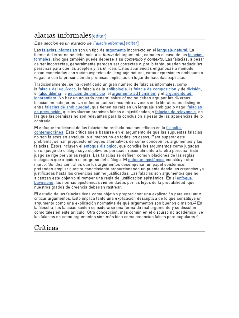 Falacias Informales: Tipos y Críticas | PDF | Falacia | Movimientos ...