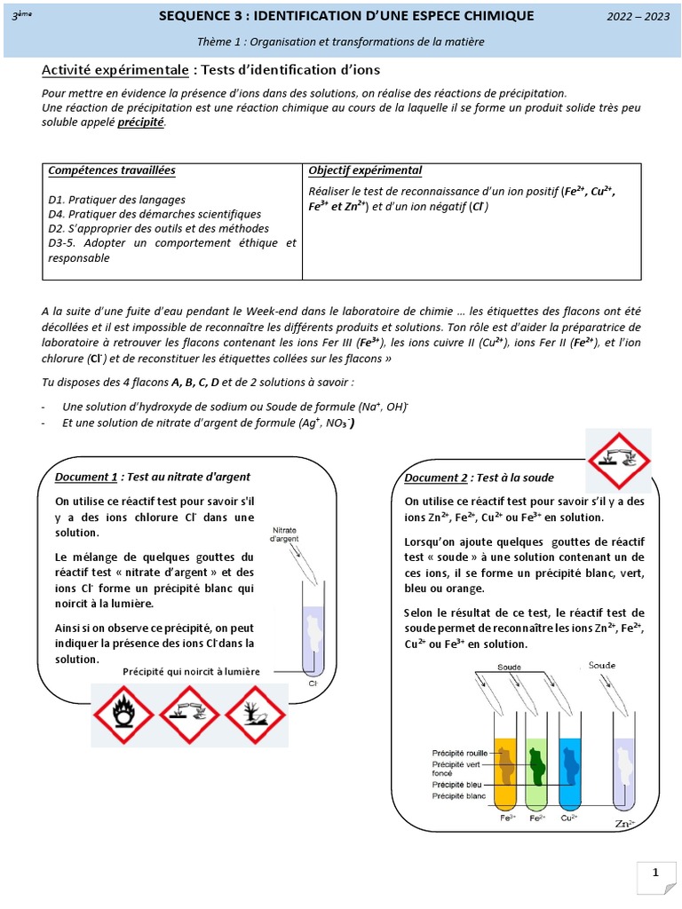 Tests d'Identification des Ions en 3ème | PDF | Hydroxyde de sodium | Ion