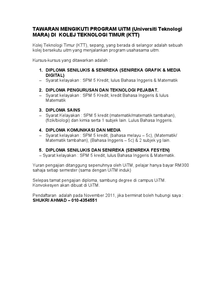 Tawaran Mengikuti Program Uitm Pdf