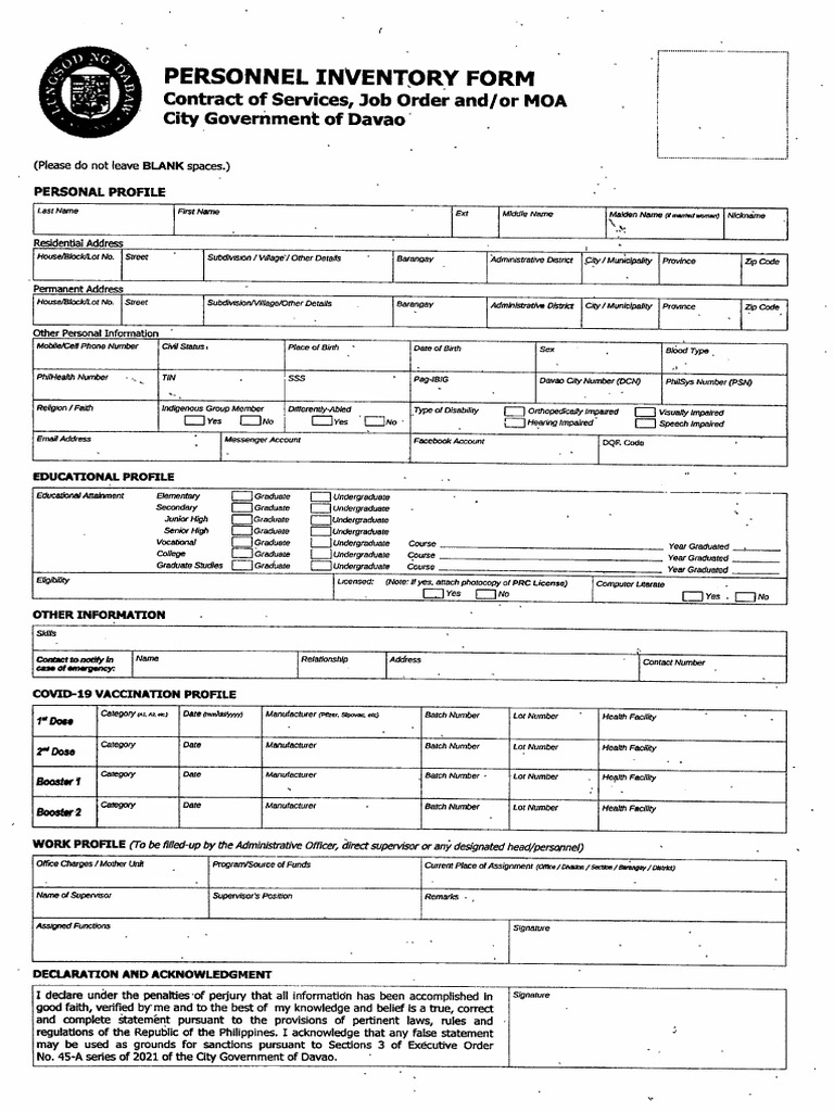 Personnel Inventory Form PDF
