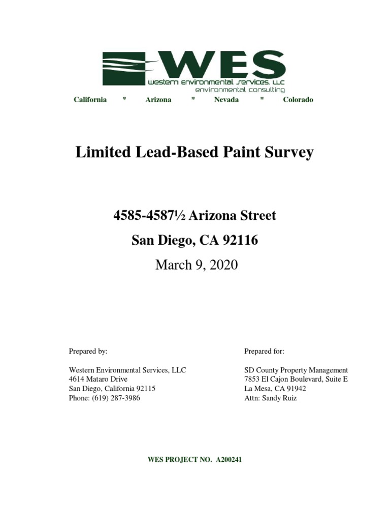 Lead Based Paint Inspection Report With Labs PDF Lease Lead