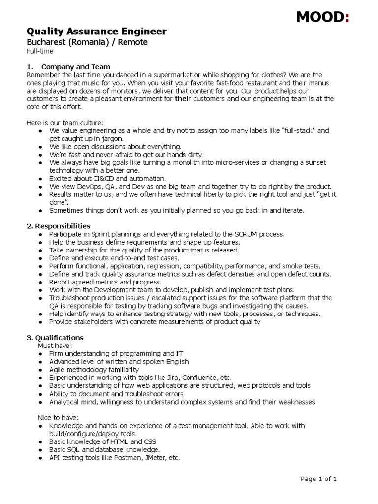 Harmony Manual QA Job Description 2022 PDF Quality Assurance Agile Software Development