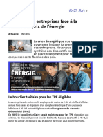 Les Aides Aux Entreprises Face À La Hausse Des Prix de L'énergie