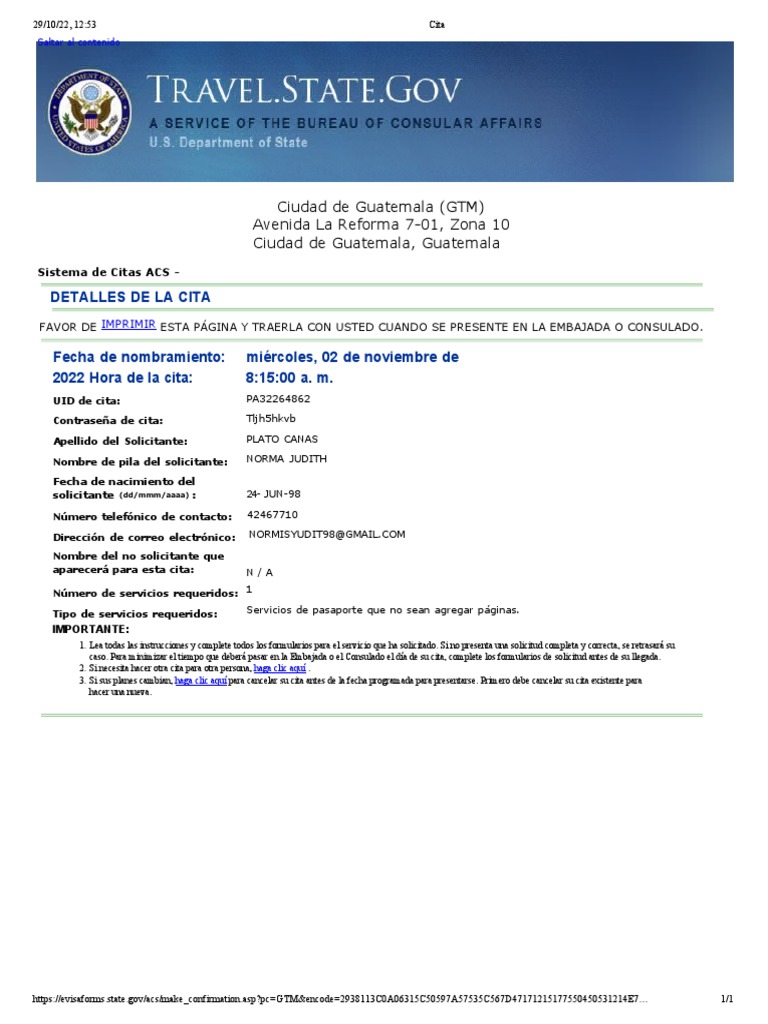 Cita Embajada G-01259 | PDF