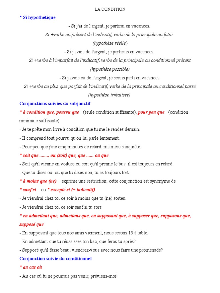Conditions et Hypothèses en Français | PDF | Typologie linguistique ...