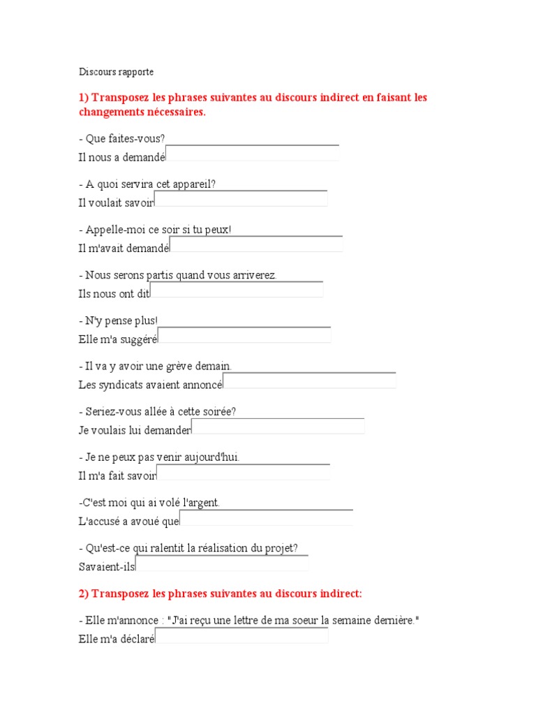 Exercices sur le discours rapporté | PDF