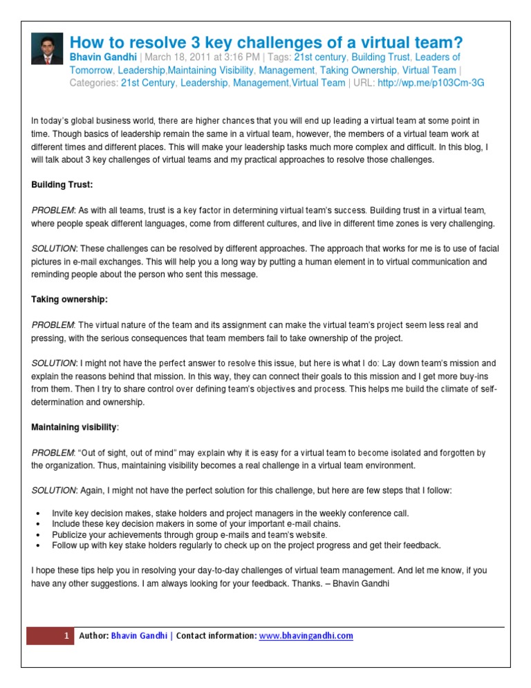 Overcoming Virtual Team Challenges | PDF | Leadership | Psychological ...