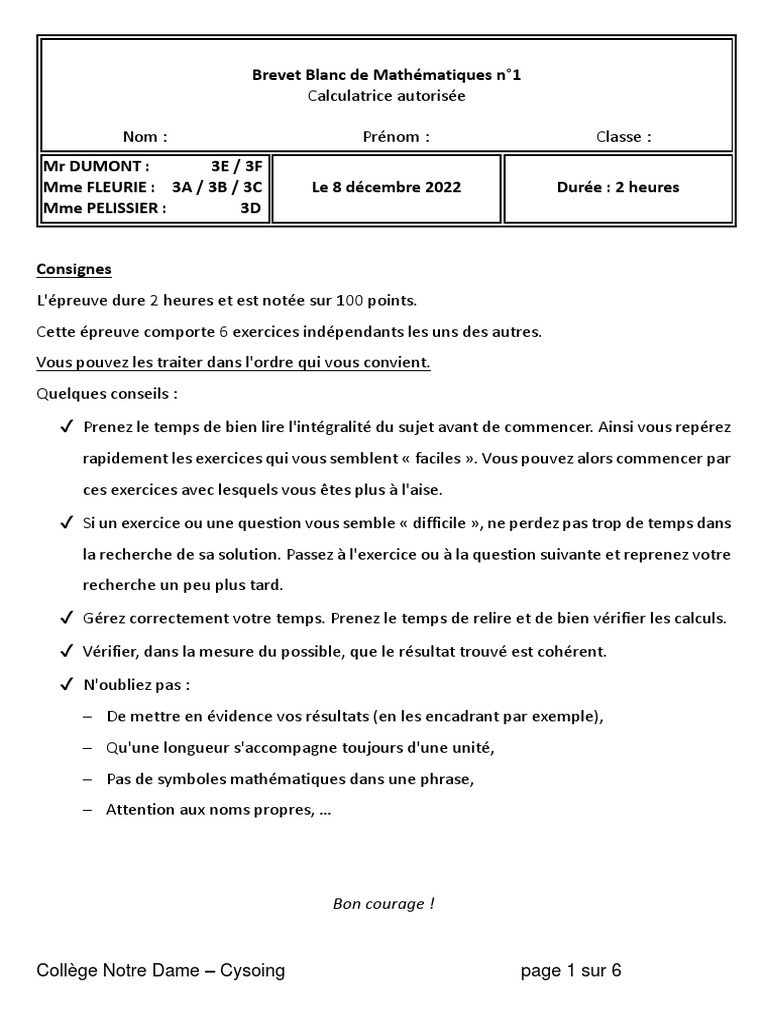 Brevet Blanc Plus Dur Que Le Vrai Brevet Blanc N°1 | PDF