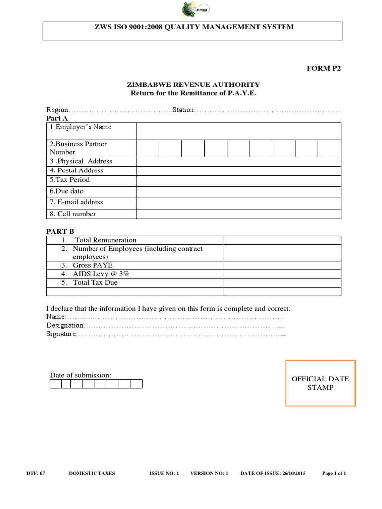 P2 Return For The Remittance of PAYE | PDF