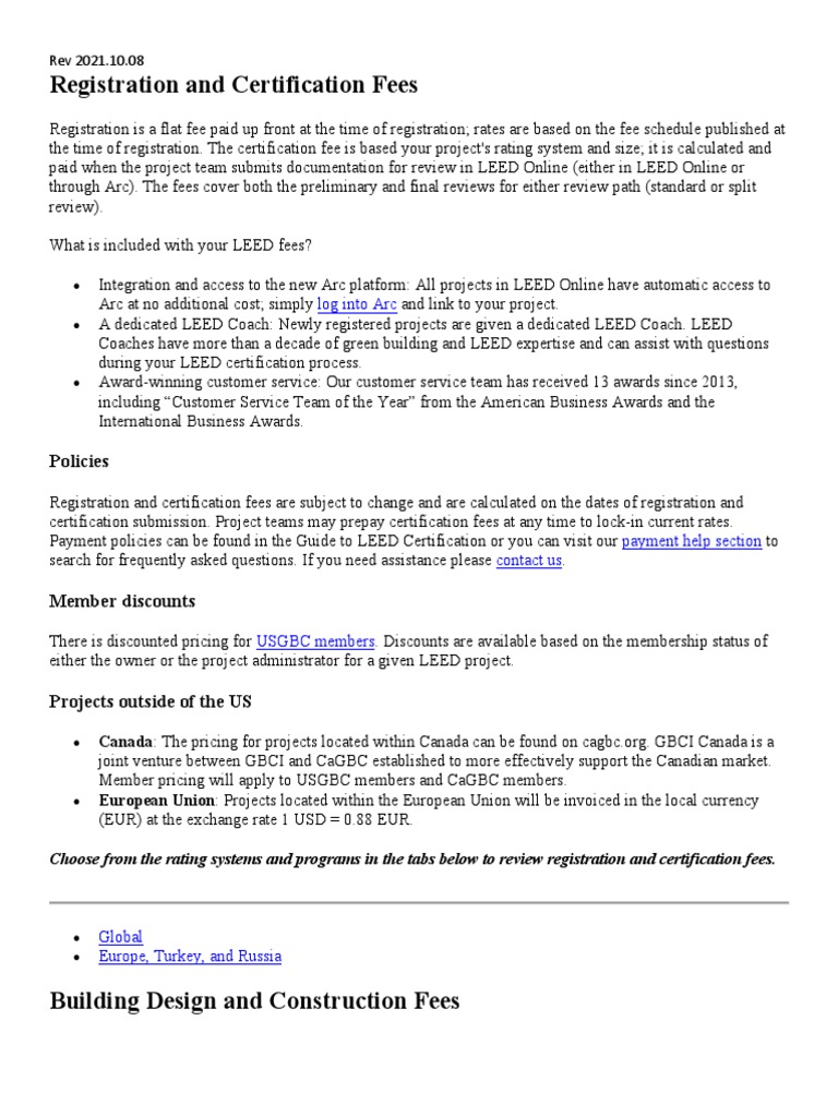 06 LEED Certification Fees PDF Fee Pricing