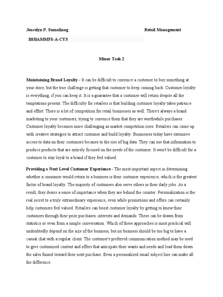 Minor Task 2 (Retail Management) | PDF | Retail | Brand
