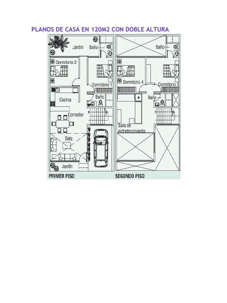 Planos de Casa en 120m2 Con Doble Altura | PDF