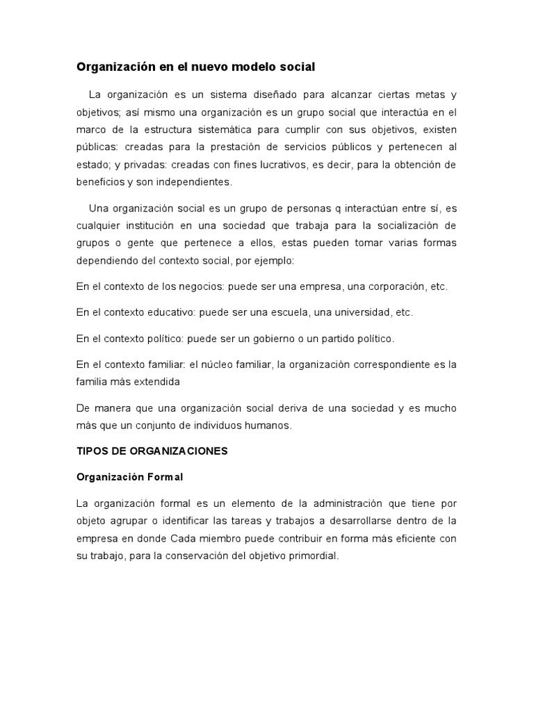 Organización En El Nuevo Modelo Social Pdf Sociedad Capital