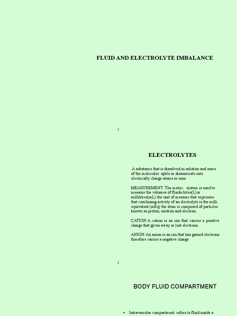 Fluid and Electrolyte | PDF | Ion | Dehydration