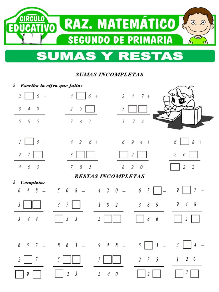 Sumas y Restas de Numeros de 3 Cifras para Segundo de Primaria | PDF ...
