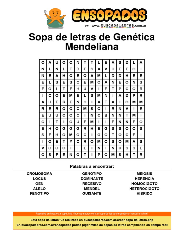 Sopa de Letras de Genética Mendeliana | PDF | Dominancia (Genética ...