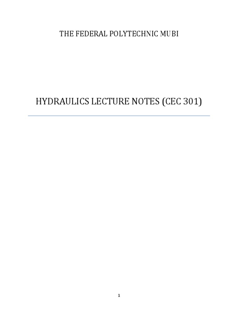 Hydraulics Lecture Notes (CEC 301) | PDF | Reynolds Number | Laminar Flow