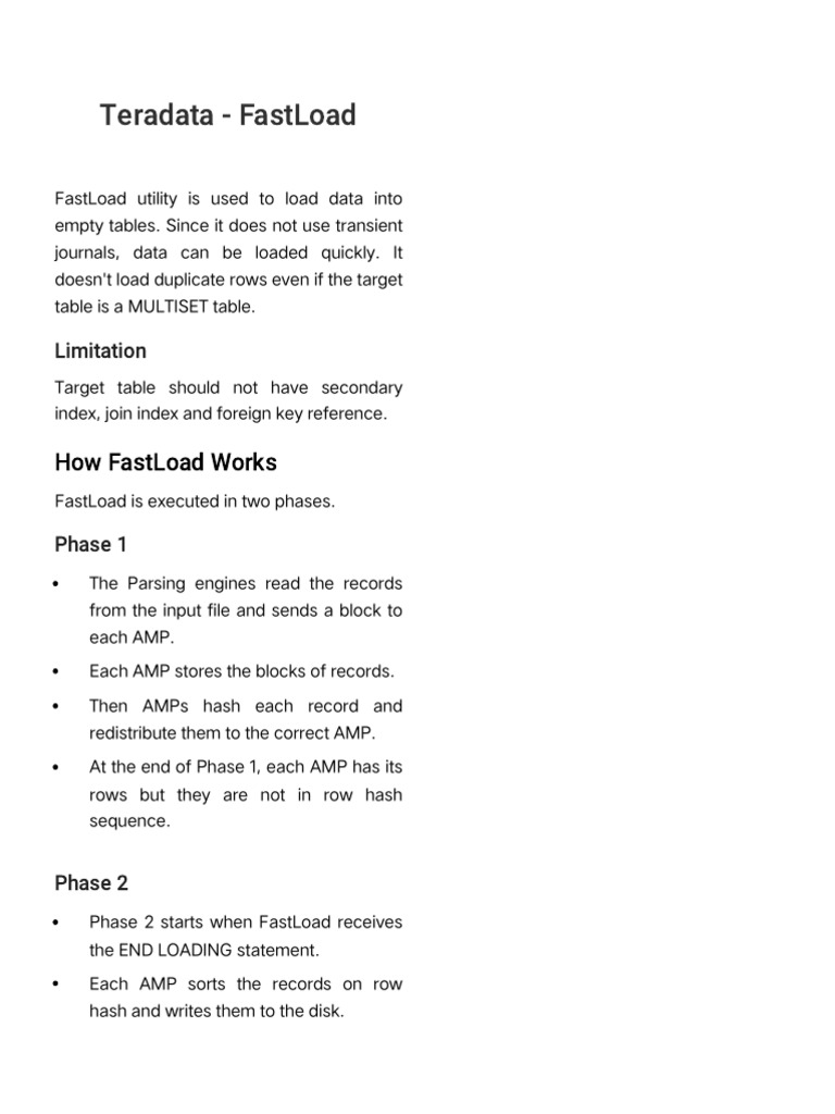 Teradata FastLoad PDF Database Index Information Retrieval
