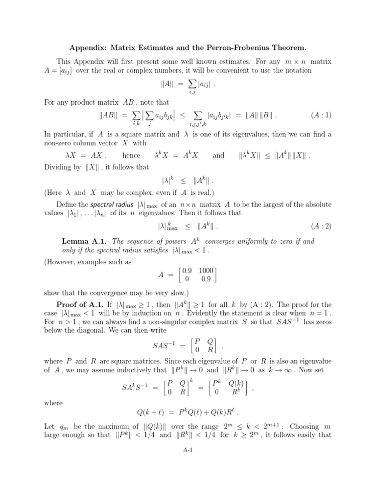 Matrix estimate and the perron frobenius theorem pdf eigenvalues