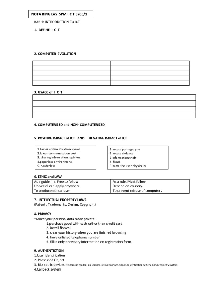 BAB 1 Nota Ringkas ICT | PDF