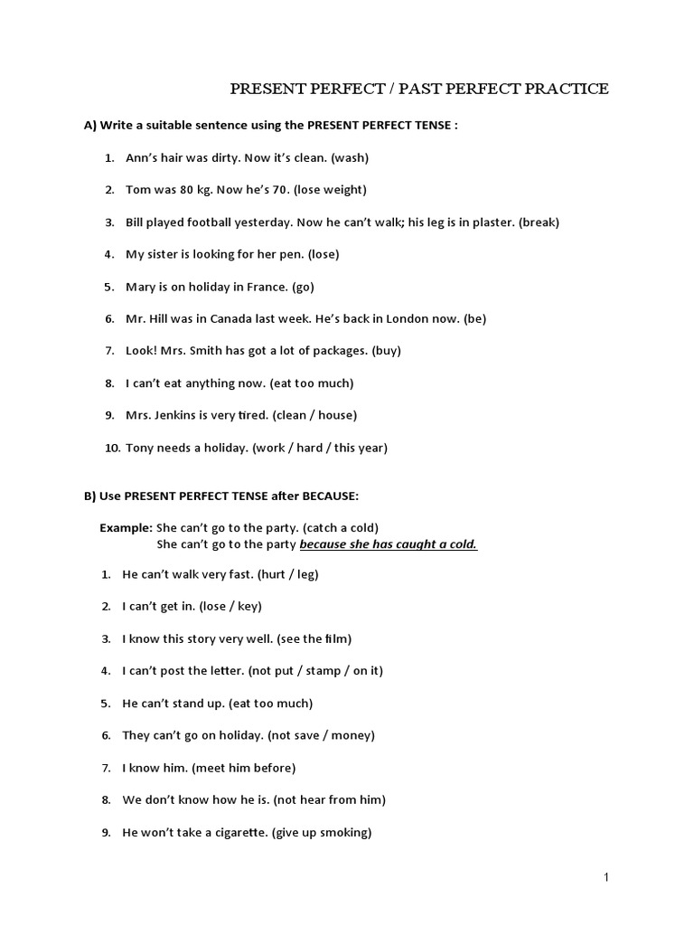 Present Perfect and Past Perfect Exercises | PDF