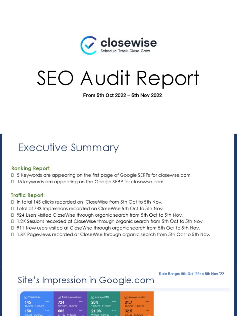 CloseWise SEO Audit Report Summary | PDF | Search Engine Optimization ...