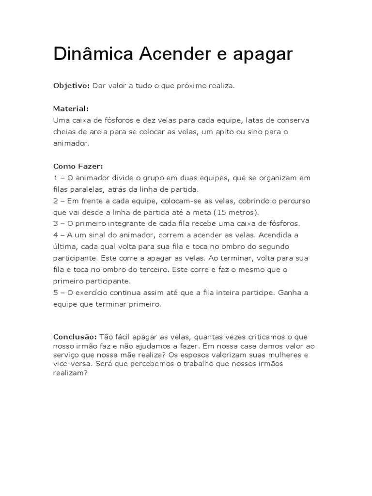 4o 5o 6o Ano Ano Dinamica Acender e Apagar | PDF